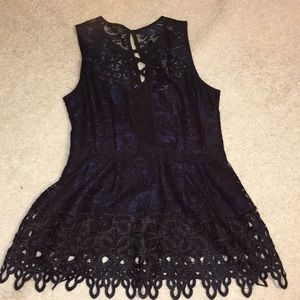 Nanette lepore black guipere lace peplum top NWOT